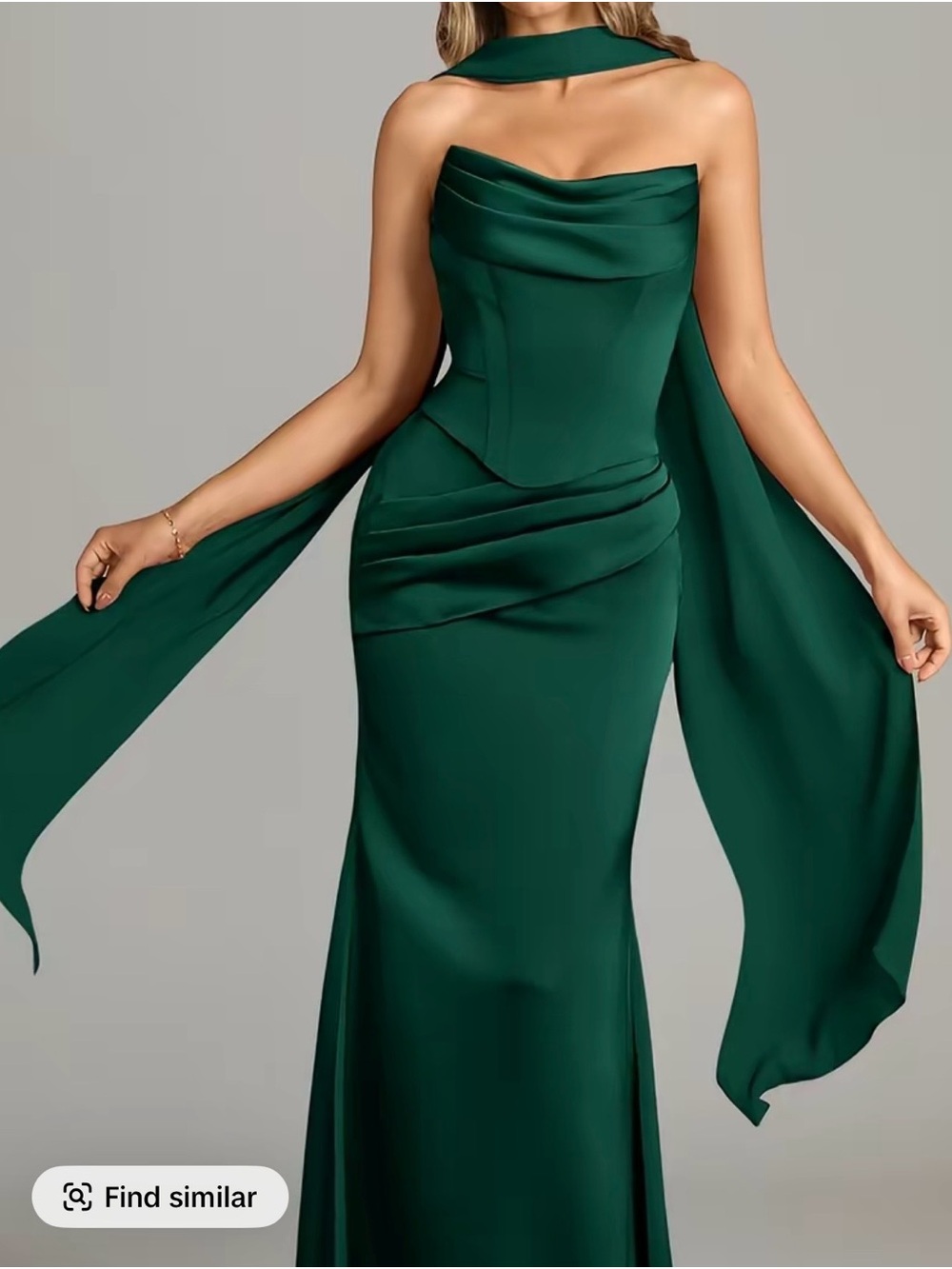 Source Unknown Strapless Emerald Green Evening Gown with Scarf